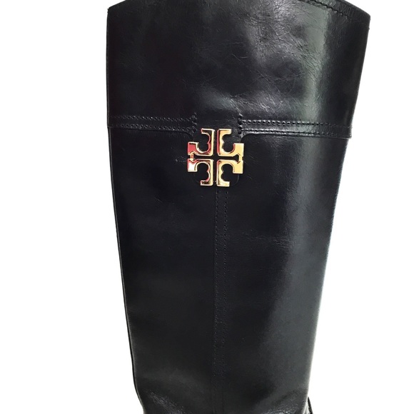 Tory Burch Eloise Riding Boots gold emblem size 7M - Picture 2 of 8